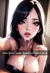 18th_birthday 1girls after_oral age_difference ai_generated birthday black_eyes black_hair cum cum_drip cum_in_mouth cum_on_breasts cum_on_face cum_swallow female happy_birthday long_hair looking_at_viewer oral original_character pale-skinned_female petite pov pov_eye_contact selfie slim snapchat social_media stable_diffusion swallowing swallowing_cum taliredmint teenager