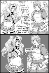 1boy 1girls bb_(baalbuddy) before_and_after before_and_during_pregnancy dialogue english_text female funny gran_(granblue_fantasy) granblue_fantasy male monochrome pregnant speech_bubble two_panel_image very_high_resolution zeta_(granblue_fantasy)