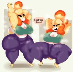 animal_crossing big_ass big_breasts breasts bubble_butt dork_boi huge_ass isabelle_(animal_crossing) lewd_dorky nintendo steam stretching sweating thick_thighs wide_hips yoga_pants