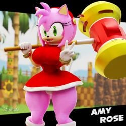 2023 3d amy_rose curvy female furry gloves green_eyes green_eyes_female hedgehog hedgehog_girl no_pants open_mouth panties piko_piko_hammer sega solo solo_female sonic_(series) sonic_the_hedgehog_(series) tahlian wide_hips