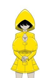 1girls aged_up alexr34 big_breasts black_hair blinding_bangs boob_window breasts female hair_over_eyes human little_nightmares little_nightmares_2 medium_hair outerwear pale_skin raincoat six_(little_nightmares) smile smiling solo solo_female solo_focus video_game_character video_games yellow_raincoat