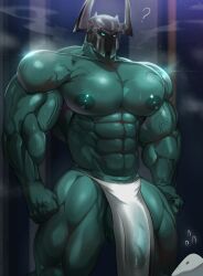 1boy abs balls bara biceps big_balls big_muscles big_pecs big_penis blue_eyes bulge confused_look daddy dilf flaccid gay green_body green_skin half-erect helmet huge_cock league_of_legends loincloth magangz male male_only mordekaiser muscular_arms muscular_male muscular_thighs nipples pecs penis question_mark riot_games see-through size_difference veiny_muscles veiny_penis