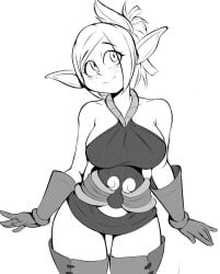 ankama big_breasts breasts cra elf_ears elf_female evangelyne macarroni monochrome wakfu