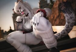 3d anthro furry no_panties spotted_tail squatting white_fur xivvanta