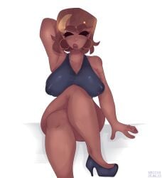 big_breasts black_eyes breasts brown_hair dark-skinned_female eddsworld ellsworld half_naked nrccsspuk tamara_(eddsworld) thighs