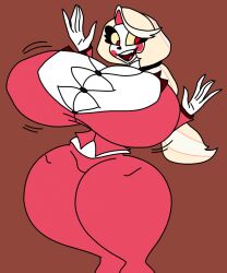 bestthe big_breasts breasts_bigger_than_head charlie_morningstar_(hazbin_hotel) clothed female female_only hazbin_hotel hyper_breasts