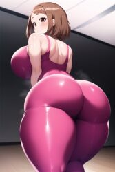 1girls ai_generated big_ass big_breasts big_butt bubble_ass bubble_butt clothing dat_ass female female_only gym gym_uniform happy hourglass_figure huge_ass light-skinned_female light_skin looking_at_viewer my_hero_academia nai_diffusion nipples nipples_visible_through_clothing novelai ochako_uraraka round_ass round_butt tagme viewed_from_behind voluptuous voluptuous_female yoga_pants