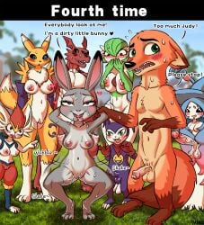 2023 anthro areola balls bandai_namco breasts canid canine cinderace crossover daimo digimon digimon_(species) disney eastern_and_western_character english_text female fox fur furry furry_male futanari generation_8_pokemon genitals green_eyes grey_body grey_fur group guilmon gynomorph hatterene hi_res humanoid impmon intersex judy_hopps lagomorph leporid male mammal multicolored_body multicolored_fur nick_wilde nintendo nipples nudist orange_body orange_fur pokémon_(species) pokemon pokemon_(species) purple_body purple_eyes pussy rabbit red_body renamon scalie speech_bubble text two_tone_body two_tone_fur white_body white_fur yellow_body yellow_fur zootopia