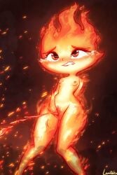 2023 2:3 areola bodily_fluids breasts desperation digital_media_(artwork) disney elemental_(pixar) elemental_creature elemental_humanoid ember_lumen female fire fire_creature fire_humanoid flaming_hair genital_fluids genitals hand_behind_back hand_on_pussy humanoid lava looking_pleasured looking_up lumineko nipples no_humans non-human not_furry nude omorashi pee peeing peeing_self peeing_standing_up pixar pseudo_hair pussy relief solo standing standing_pee unusual_bodily_fluids urine watersports