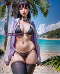 1girls ai_generated beach bikini black_hair breasts coomette female hyuuga_hinata large_breasts light-skinned_female light_skin naruto naruto_(series) naruto_shippuden outdoors realistic stable_diffusion thick_thighs