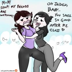 being_watched blush crypticpenisman69 dubious_consent embarrassed embrace faceless_character high_heels hugging incest jaiden jaiden_animations jaidens_mom mother mother_and_daughter pushing_away soaked_pussy sweat sweaty_armpits wet_pussy youtube youtuber yuri