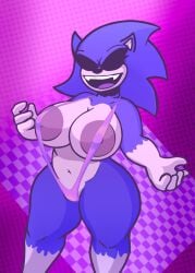 anthro areola_slip barely_clothed big_breasts big_nipples chubby creepypasta donnitro72 exe_(revie) female furry looking_at_viewer navel rule_63 smile sonic.exe sonic_(series) string_bikini