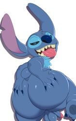 <3_eyes 2022 4_fingers alien anthro ass backsack balls big_ass big_butt black_sclera blue_balls blue_body blue_fur blue_nose butt_focus butt_grab digital_media_(artwork) disney experiment_(lilo_and_stitch) fingers fist fur genitals grin hand_on_butt heart hi_res huge_butt huge_thighs jerseydevil lilo_and_stitch looking_at_viewer looking_back male narrowed_eyes notched_ear purple_inner_ear rear_view sharp_teeth simple_background smile solo stitch stitch_(lilo_and_stitch) teeth thick_thighs white_background white_eyes