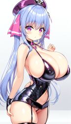 ai_generated big_breasts blue_hair blush dominatrix femdom hourglass_figure huge_breasts latex leather massive_breasts nai_diffusion pink_eyes riko_(shuz) shiny_clothes shiny_hair shiny_skin shortstack skindentation slim_waist solo stable_diffusion thick_thighs tight_clothing wide_hips