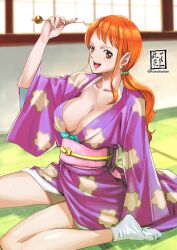 1girls breasts cleavage female female_focus female_only kimono konohana nami onami one_piece orange_hair post-timeskip solo_female wano_country white_socks