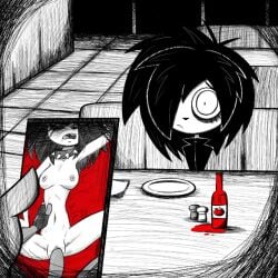 black_and_white black_hair emo emo_girl fatalafterdark i_can't_sleep nia_(i_can't_sleep) phone