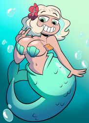 1girls 4_fingers alternate_version_available belly_button big_breasts blonde_female blonde_hair_female disney disney_xd female flower flower_in_hair green_tail grimphantom jackie_lynn_thomas jpeg mermaid mermaid_girl mermaid_tail necklace shell_bikini smile solo star_vs_the_forces_of_evil underwater water