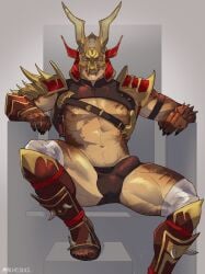 animal_humanoid anthro armor bulge clothed clothing dragon dragon_humanoid hi_res humanoid machojuice male male_only mortal_kombat muscular muscular_anthro muscular_humanoid nipples partially_clothed shao_kahn solo solo_male underwear