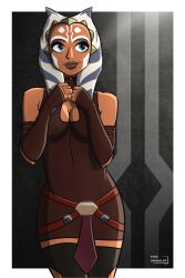 1girls ahsoka_tano blue_eyes clone_wars duck_smuggler female female_only front_view jedi jedi_padawan orange_skin shy solo standing star_wars star_wars:_the_clone_wars tattoo tattoos text the_clone_wars:_season_four the_clone_wars:_season_three togruta