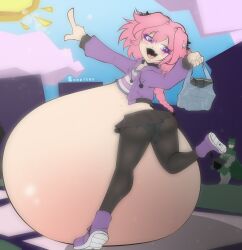 ass astolfo_(fate) bag balls belly belly_blob big_belly bulge clothed fat fate_(series) femboy full_belly girly male overweight panties penis pink_hair skirt sometoms somisomi tagme tights upskirt