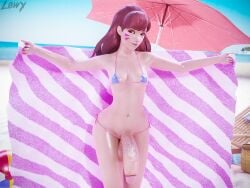 1girls 3d beach big_ass big_penis bikini blender d.va futa_only futanari huge_cock lewy micro_bikini outdoors overwatch penis public semi-erect swimsuit towel wide_hips