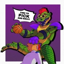 2boys basketball blowjob fellatio five_nights_at_freddy's five_nights_at_freddy's:_security_breach gay hyena_himbo montgomery_gator_(fnaf) oral red_penis