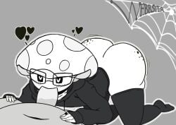 2boys artist_request big_ass big_glasses big_penis champi_(oc) choker deepthroat fat_ass fellatio femboy glasses heart-shaped_pupils hoodie mushroom_humanoid no_panties no_text oc original_character penis saliva saliva_on_penis thighhighs white_body yaoi