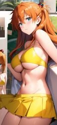 1girls ai_generated asuka_langley_sohryu bikini blue_eyes brown_hair cleavage female female_only highres large_breasts legs long_hair looking_at_viewer navel neon_genesis_evangelion solo souryuu_asuka_langley thighs twintails underboob voluptuous yellow_bikini