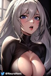 1girls ai_generated breasts female female_only long_hair nier nier:_automata open_mouth yorha_2b