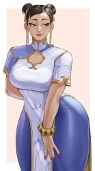 1girls big_breasts breasts capcom chinese_dress chun-li female female_only fully_clothed gud0c milf solo street_fighter street_fighter_6 tight_pants