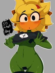 bottomless breasts clothing eyebrows_visible_through_hair nipple_tape plant_girl plantie plants_vs_zombies plants_vs_zombies:_heroes pussy_tape r_bismut rbismut shirt_up solar_flare_(pvz) sunflower_(pvz) tagme taped_nipples taped_pussy