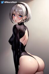 1girls ai_generated ass ass_focus breasts female female_only looking_at_viewer looking_back nier nier:_automata white_hair yorha_2b