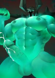 1boy 1male abs balls bara biceps big_penis cum cum_drip cum_dripping_from_penis daddy dilf erection gay genital_fluids green_body green_skin hi_res highres league_of_legends male male_focus male_only mordekaiser muscular muscular_male nude penis riot_games saury solo solo_male vein veiny_penis