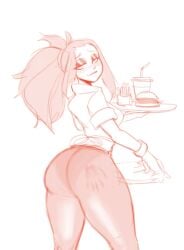 ass diner_dash elmonoart flo_(diner_dash) hand_print_on_ass hand_print_on_butt long_hair self_spanking spanking_ass spanking_butt thick thick_ass thick_hips thick_thighs waitress waitress_outfit waitress_uniform