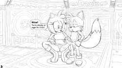 absurd_res amy_rose bodily_fluids bottomless clothed clothing comic erection excito exposed_torso female footwear genital_fluids genitals handjob handwear hi_res male male/female netorare ntr partially_clothed penile penis pussy pussy_juice sega sex sonic_(series) sonic_the_hedgehog_(series) speech_bubble sweat sweatdrop tails text twinkle_park