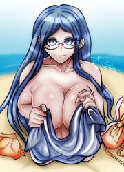 1girls alternate_breast_size beach big_breasts breasts cleavage completely_nude completely_nude_female covering_breasts danganronpa danganronpa_v3 female female_only large_breasts looking_at_viewer on_knees shirogane_tsumugi spicezeros straight_hair undressed