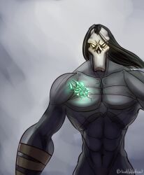 1boy abs black_hair broad_shoulders collarbone darksiders darksiders_2 death_(darksiders) dick_root fit fit_male flowing_hair glowing_eyes grey_body grey_skin humanoid long_hair male male_focus male_only mask masked masked_male muscle muscles muscular muscular_arms muscular_male naked naked_male no_humans nude nude_male pecs scar shirtless shirtless_male skull_mask sole_male solo_focus solo_male straight_hair tagme tagme_(artist) topless topless_male