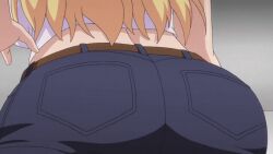 1girls animated animated_gif anus ass blonde_hair blue_panties blue_shorts censored collaboration_works denim denim_shorts female huge_ass mankitsu_happening mitsuki_otona panties pussy screenshot short_shorts shorts solo underwear undressing