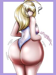 akamatsu_kaede ass behind_view breasts danganronpa danganronpa_v3 female_only huge_ass large_breasts nipples_visible_through_clothing one-piece_swimsuit see-through_clothing spicezeros straight_hair swimsuit thick_ass visible_nipples