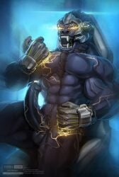 anthro bara barazoku black_fur boner electricity erection furry gorilla male male_only muscles muscular nude overwatch solo solo_male todex winston_(overwatch)