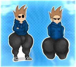 1boy ? annoyed_expression ass big_ass big_butt black_eyes blue_hoodie brown_hair bubble_butt cartoony crossed_arms eddsworld fat_ass fully_clothed grey_pants huge_ass huge_butt looking_at_viewer looking_back_at_viewer male male_focus male_only solo solo_male thick_ass thick_thighs tom_(eddsworld)