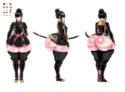 1girls alternate_version_available ass ass_out black_hair character_sheet clothed clothed_female de_kurayami female female_only full_body huge_ass indie_virtual_youtuber katana saavlewd samurai samurai_outfit smile solo solo_female thighhighs virtual_youtuber