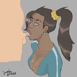 apex_legends big_breasts big_nose dark-skinned_female fellatio indian rampart_(apex_legends) thick_lips