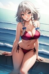 ai_generated beach braid grayfia_lucifuge high_school_dxd lingerie lipstick partially_submerged seaside shiny_skin stable_diffusion water