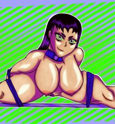 1girls arms_behind_back black_hair blackfire bondage collar completely_naked completely_naked_female completely_nude completely_nude_female dc dc_comics ecks_art femsub happy_sub komand'r sex_slave slave tamaranean teen_titans