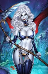 1girls 2023 chaos_comics coffin_comics curvaceous curvy_body curvy_figure death_(personification) female_focus female_only grim_reaper hi_res lady_death long_hair queen_of_the_dead seductive_look solo_female solo_focus voluptuous voluptuous_female white_body white_hair