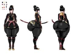 1girls alternate_version_available ass black_hair character_sheet clothed clothed_female de_kurayami female female_only full_body huge_ass indie_virtual_youtuber katana saavlewd samurai samurai_outfit smile solo solo_female virtual_youtuber