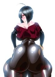 1girls alternate_version_available ass backboob big_ass black_hair blush clothed clothed_female de_kurayami female female_only huge_ass large_breasts looking_at_viewer looking_back rear_view saavlewd short_hair solo solo_female thick_thighs tight_clothing virtual_youtuber