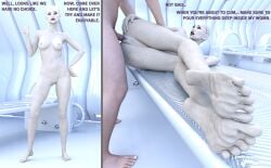 1boy 1girls artag asajj_ventress bald bare_shoulders corkscrew_position dathomiri feet feet_focus goth goth_girl grey_skin legs naked naked_female pale-skinned_female partial_male soles star_wars supervillain supervillainess text vaginal_penetration white_skin wrinkled_feet wrinkled_soles