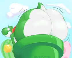 1boy big_ass big_butt crestdraggy dinosaur fat huge_ass huge_butt looking_back mario_(series) nintendo outdoors overweight overweight_male pipes rear_view solo_male super_mario_bros. too_big wide_hips yoshi